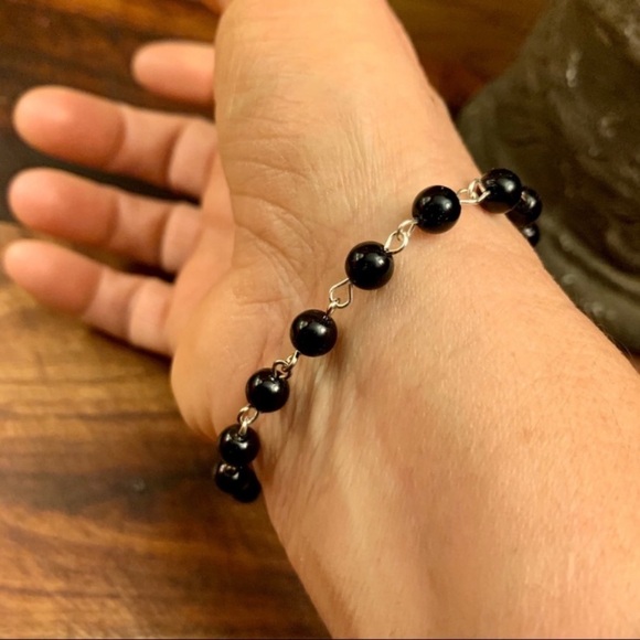 Glass Pearl Rosary Bracelet Black Handmade - Picture 4 of 5
